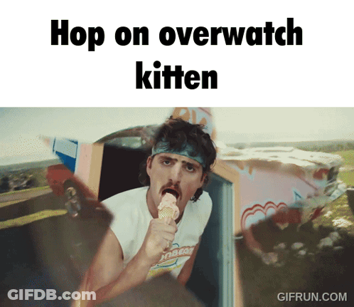 Man Eating Ice Cream Cone Hop On Overwatch Kitten GIF