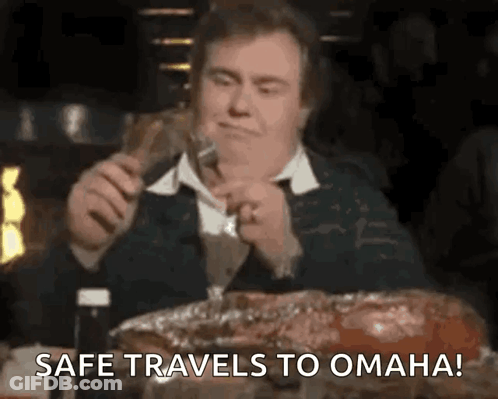 Man Eating Meat Says Safe Travels To Omaha GIF