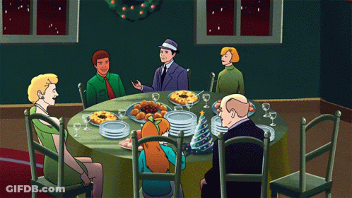 Man Eating Plate Of Food Saying Happy Holiday GIF