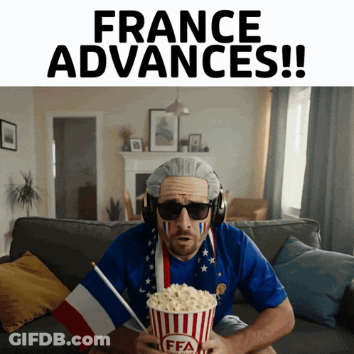 Man Eating Popcorn On Couch France Advances GIF