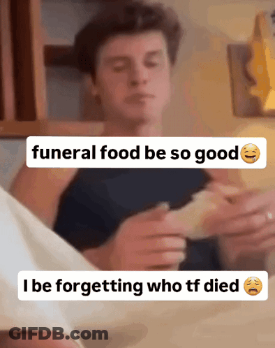 Man Eating Sandwich Funeral Food Be So Good GIF