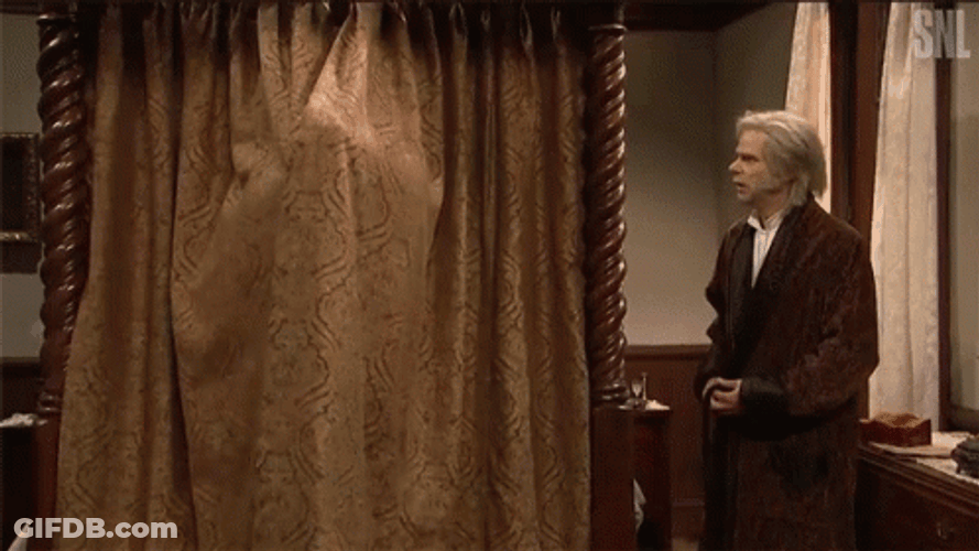 Man Entering And Opening Curtain GIF