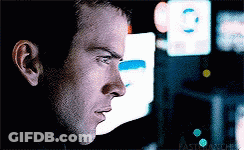 Man Face Close Up With Letter C On Screen GIF