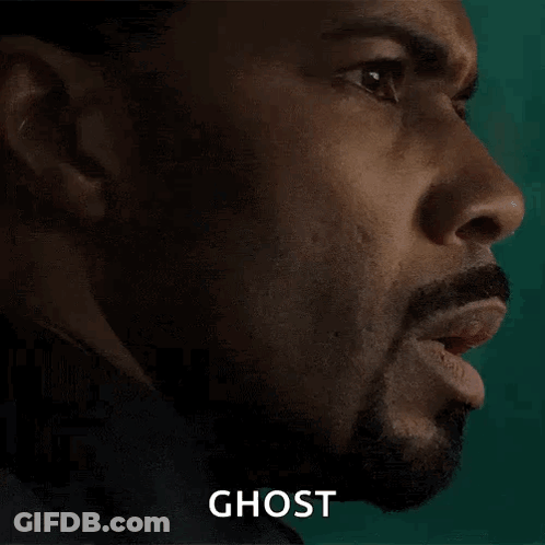 Man Face With Ghost Written Next To It GIF