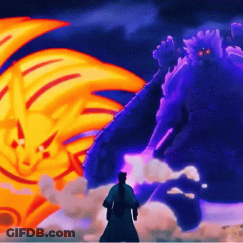Man Facing Purple And Orange Monster GIF