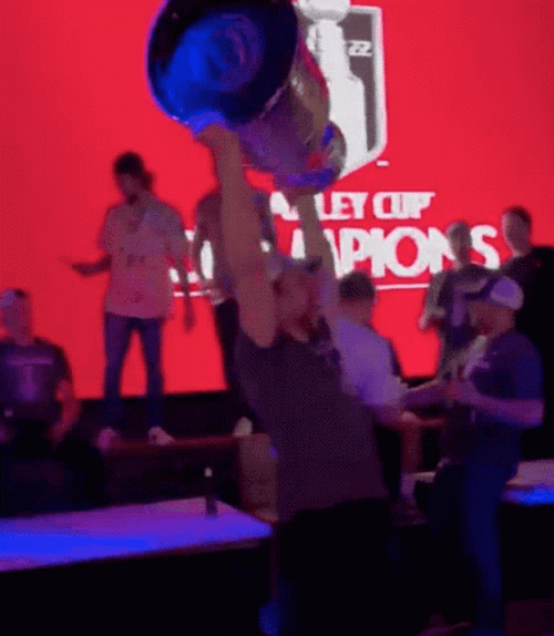 Man Falling While Raising Stanley Cup GIF