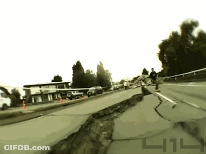 Man Falls In Earthquake Crack GIF