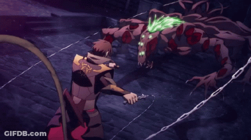 Man Fighting Dragon With Sword And Flame GIF