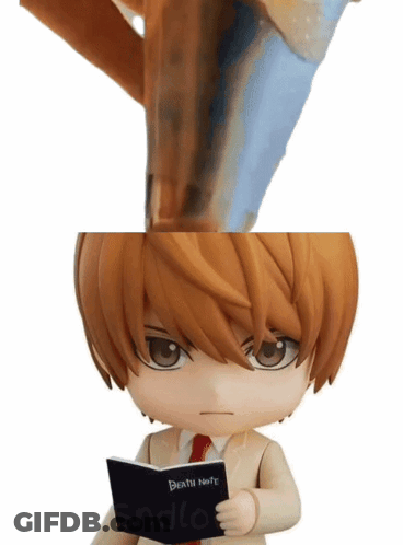 Man Figurine Holding Death Note Book GIF