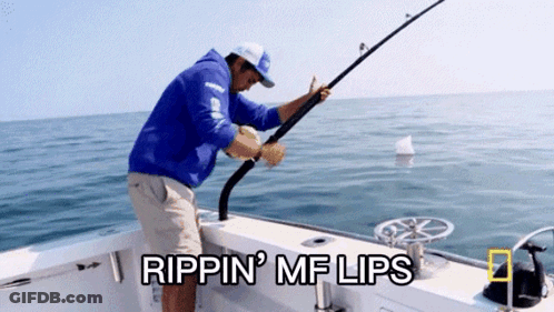 Man Fishing On Boat Rippin MF Lips GIF
