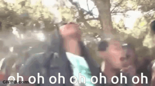 Man Fist In Air With Oh Oh Oh GIF