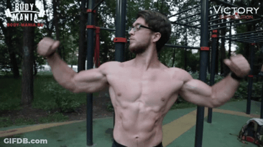 Man Flexing Biceps Muscle Growth GIF