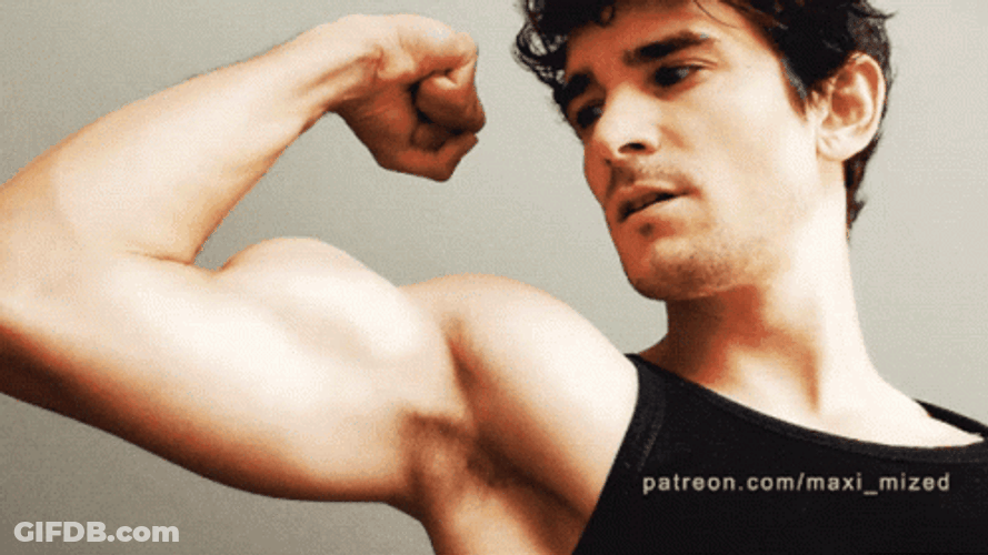 Man Flexing Biceps Muscle Growth GIF