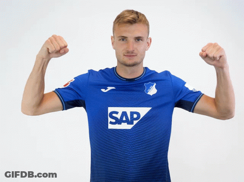 Man Flexing Muscles In Blue Shirt Saying Sap GIF