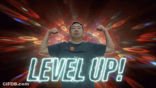 Man Flexing Muscles In Front Of Level Up Neon Sign GIF