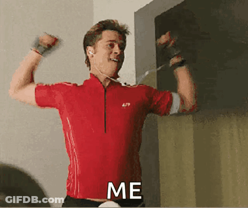Man Flexing Muscles Saying Me GIF