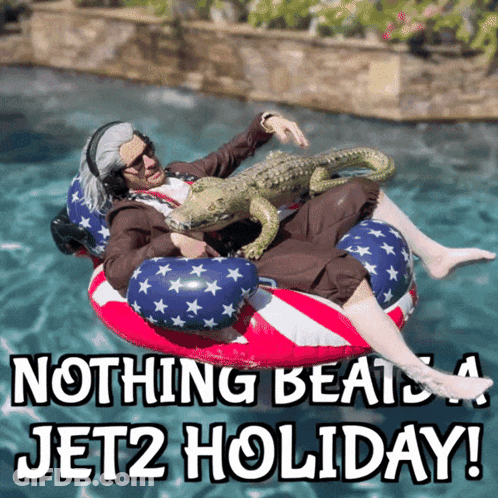Man Floating On Jet2 Holiday Float GIF