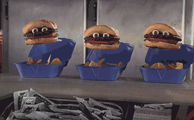 Man Floating With Burgers GIF