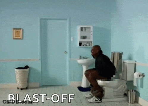 Man Flying In Bathroom Blast Off GIF