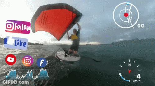 Man Flying Kite In Ocean With Instagram Facebook GIF
