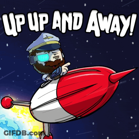 Man Flying Rocket Up Up And Away GIF