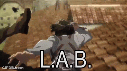 Man Flying Through Air Holding Gun With Word Lab GIF