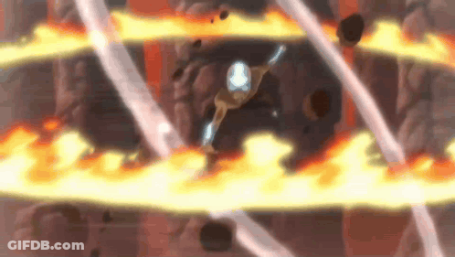 Man Flying Through Air Surrounded By Fire And Lava GIF