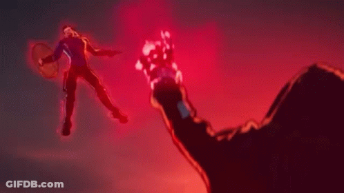 Man Flying With Red Light Behind GIF