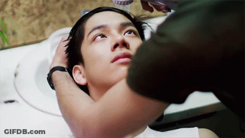 Man Getting Hair Washed In Bathroom Sink GIF