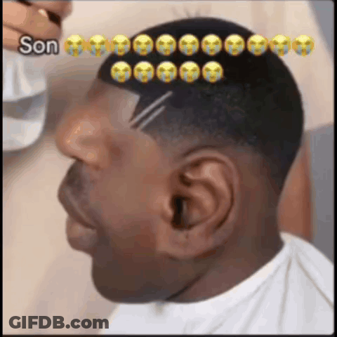 Man Getting Haircut With Emojis On Head GIF