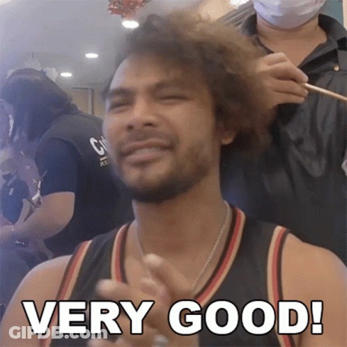 Man Getting Haircut With Text Very Good Above Him GIF