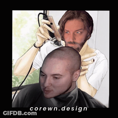 Man Getting Head Shaved With Corewn.Design GIF