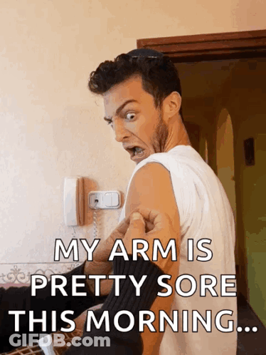 Man Getting Needle Saying My Arm Is Pretty Sore GIF