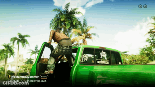 Man Getting Out Of Green Truck Follow Button GIF