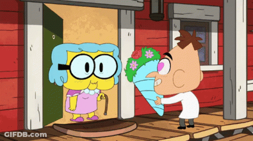 Man Giving Flowers To Older Woman GIF