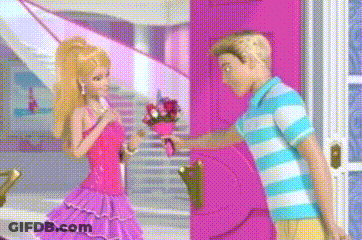 Man Giving Flowers To Woman In Purple Dress GIF