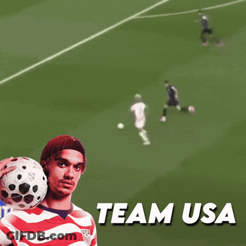 Man Giving Peace Sign Next To Soccer Ball With Team USA GIF