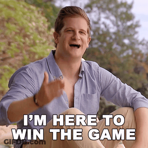 Man Giving Thumbs Up Saying I'm Here To Win The Game GIF
