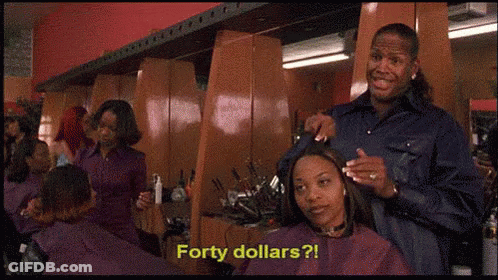 Man Giving Woman Haircut Says Forty Dollars GIF