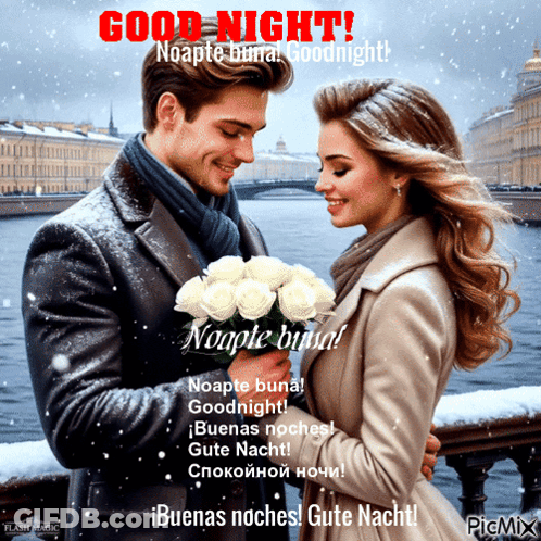Man Giving Woman White Roses Good Night GIF