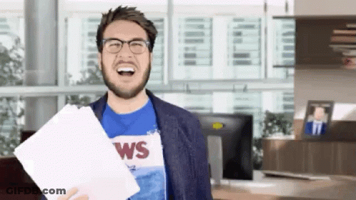 Man Glasses Blue Shirt Saying WS Holding Paper GIF