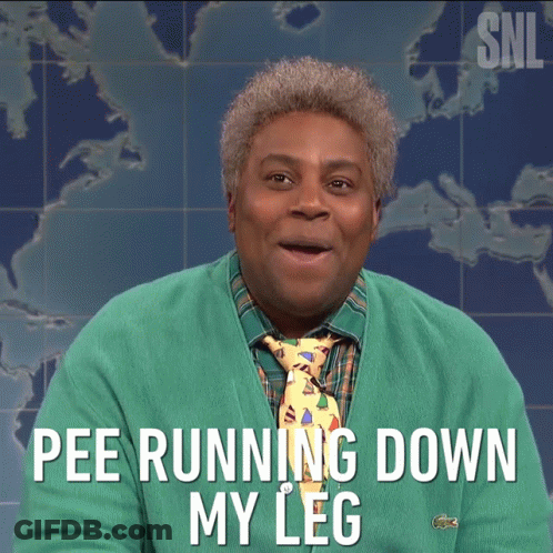 Man Green Sweater Tie: Pee Running Down Leg GIF