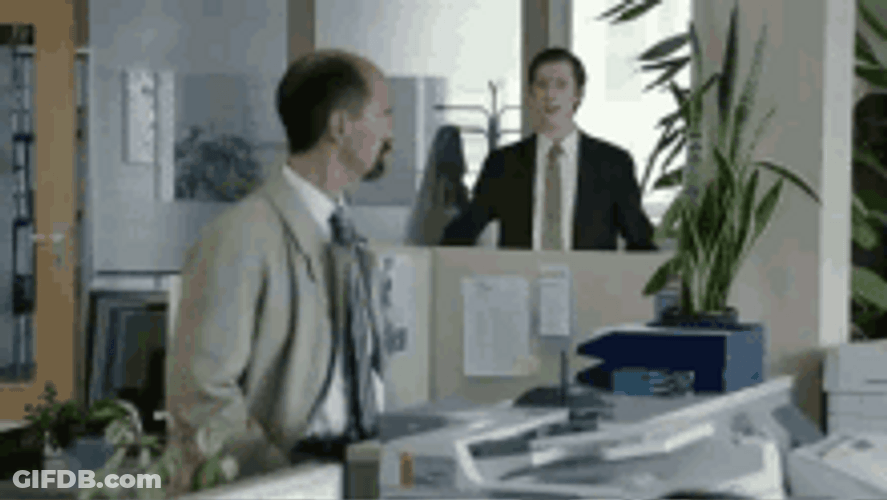 Man Greeting Officemate Whoop Whoop GIF