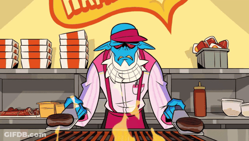 Man Grilling Burgers In Restaurant GIF