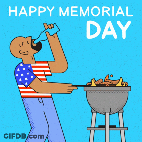 Man Grilling Sausages Drinking Bottle Memorial Day GIF