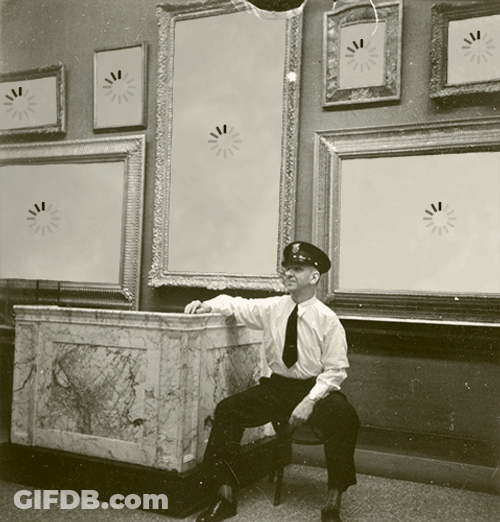 Man Guarding Museum Paintings GIF