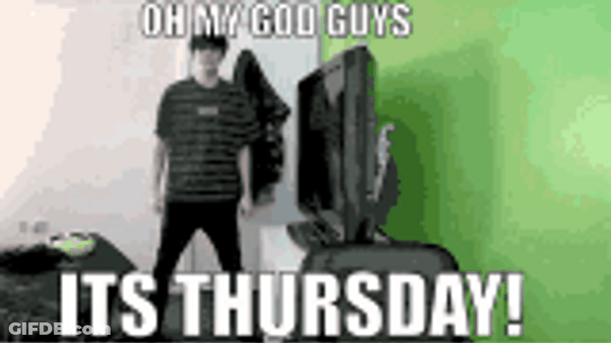 Man Hands Up Cheering Its Funny Thursday Meme GIF