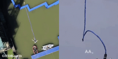 Man Hanging From Bungee Cord Overwhelmed GIF