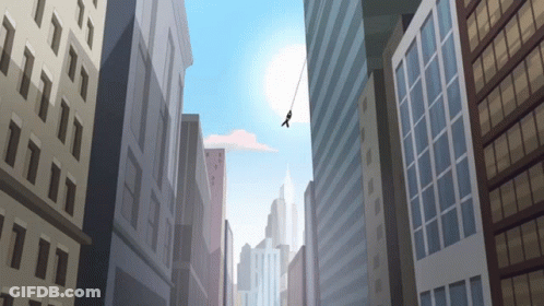 Man Hanging From Rope Between Buildings GIF