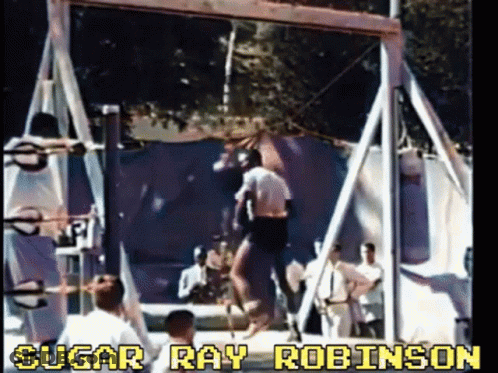 Man Hanging From Rope With Sugar Ray Robinson GIF